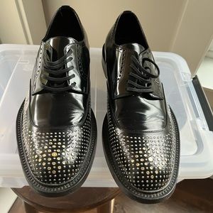 Saint Laurent SL Black brushed leather and studded lace ups shoes